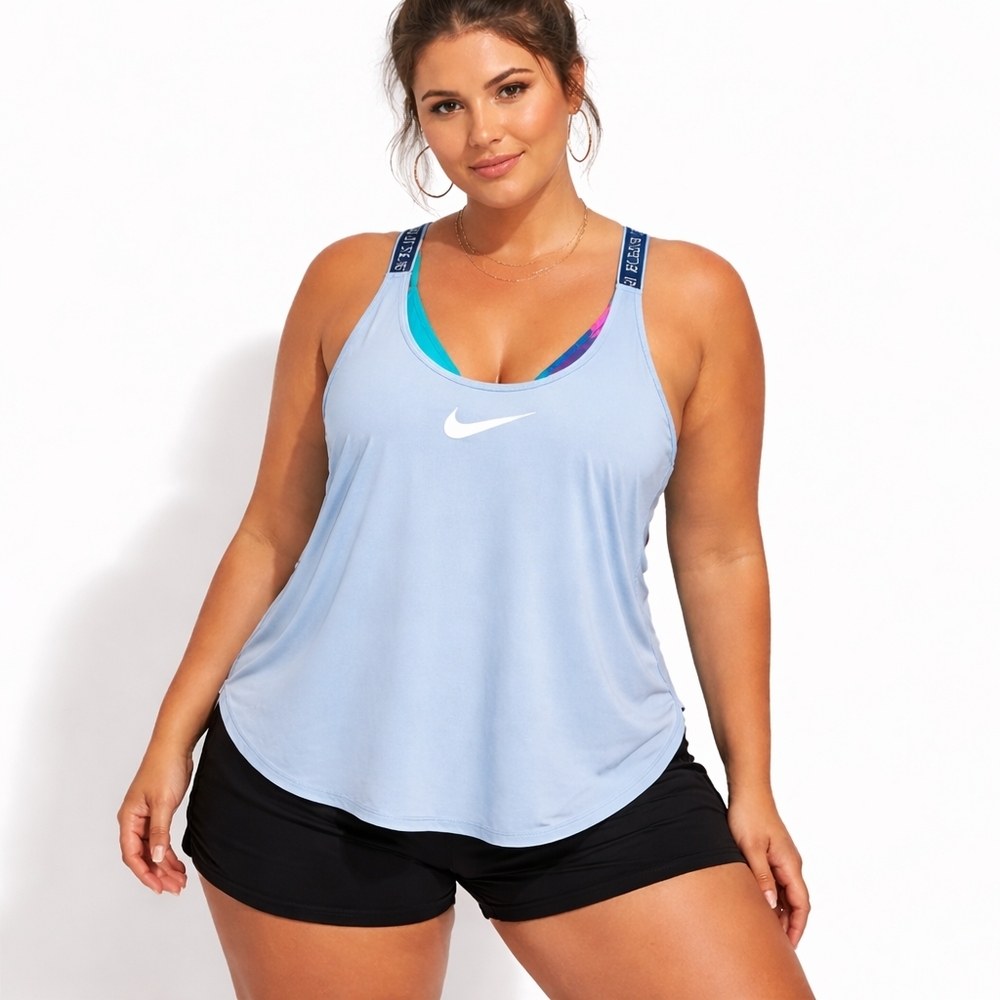 Nike 2X blue open back athletic tank JUST DO IT Strap Workout swim cover top